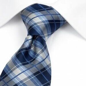 Nautica silk Tie Blue White Gray Plaid Tartan